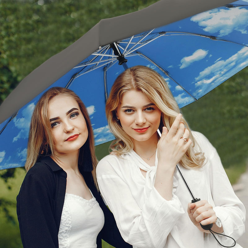 ZDSSM Umbrella Travel Large Windproof Inverted Umbrellas for Rain Portable Automatic Small Compact Reverse Folding Umbrellas for Women Men (Yellow Plaid & High Clouds)
