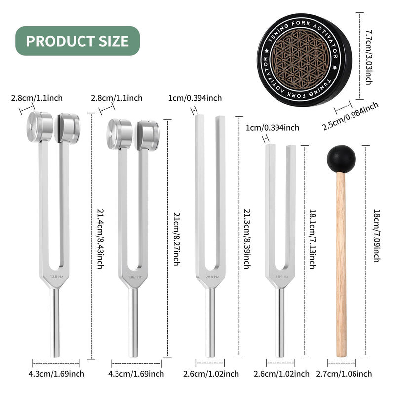 [Australia] - Healing Tuning Torks Set 128hz 136.1hz 256hz 384hz Tone Therapy Healing Sound Bath Instrument for Chakra Yoga Diapasones Terapeuticos Meditation Tools with Tuning Forks Stand and Activator 