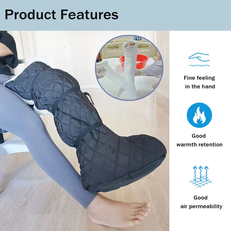 Winter Warm Cast Sock, Thick Fleece Foot Cast Cover - Below the Knee Cast Toe Boot Cover, Foot Warmer for Broken Foot, for Fractured Foot Leg Ankle Joints Protective Accessories, Black