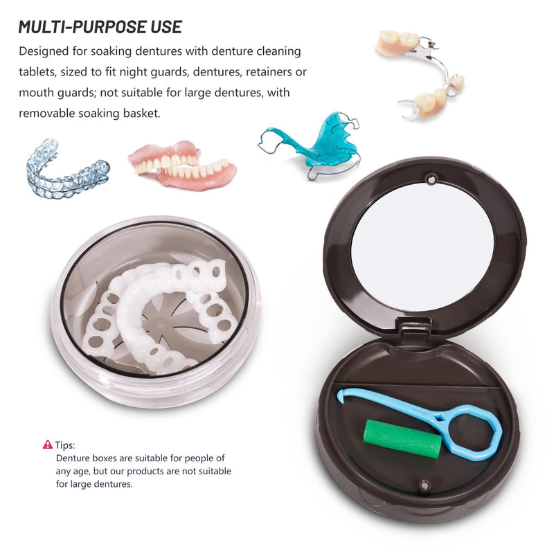 [Australia] - Denture Cup Retainer Case, Definitely No-Leak, Denture Bath Case, Denture Case, Retainer Cleaning Box for Traveling, Denture Cup with Strainer & Mirror (Grey) Grey 