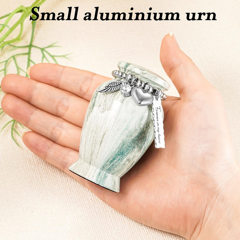 [Australia] - Dletay Small Urns for Human Ashes 2.85 Inch Mini Cremation Urns for Mom Dad Aluminum Mini Urns for Ashes-Lake Green Different Chains Lake Green B 