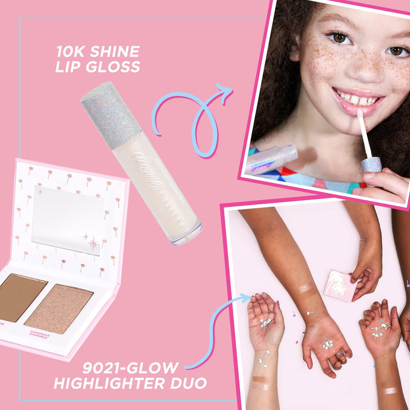 [Australia] - Petite 'n Pretty Makeup Set for Kids (Silver) - Face & Body Makeup for Kids, Tweens, Teens - Highlighter, Body Shimmer Glitter, Lip Gloss, Makeup Brush, Made in the USA Silver 