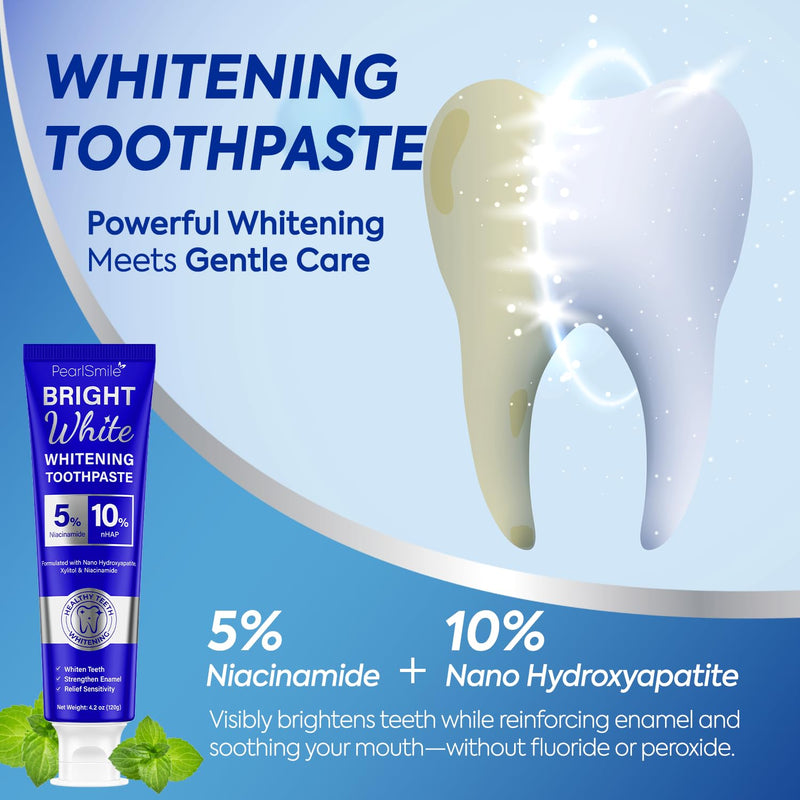 [Australia] - PearlSmile Whitening Toothpaste – 10% Nano Hydroxyapatite Toothpaste + 5% Niacinamide – Gently Whitens, Strengthens Enamel & Supports Sensitive Teeth – Fluoride-Free, Travel Size 4.2oz (120g) Natural Peppermint 4.2 Ounce (Pack of 1) 