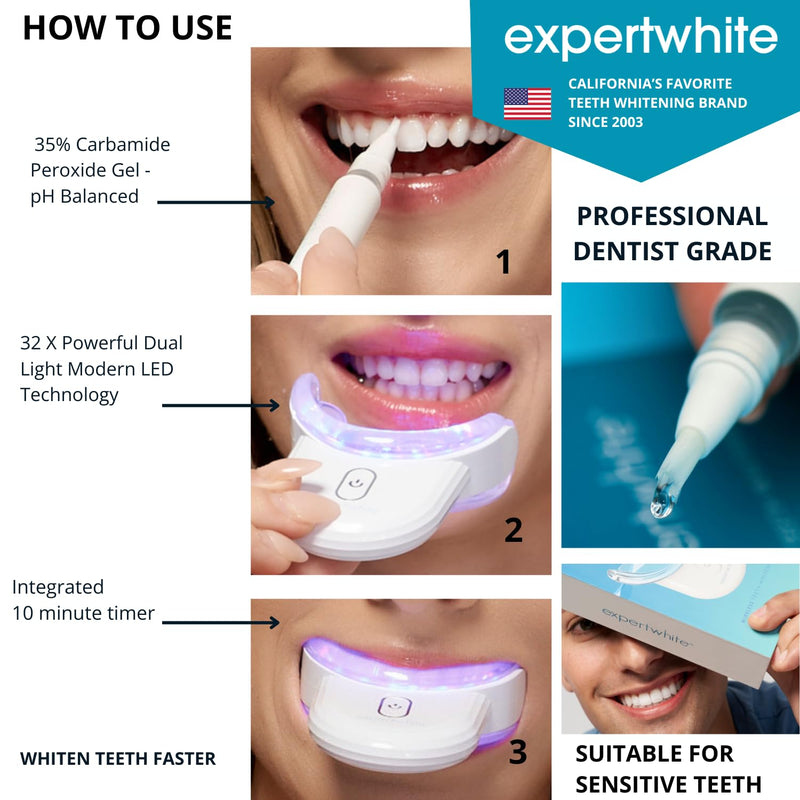 [Australia] - Instant Glo Teeth Whitening Kit with 32x LED Accelerator Light, Best Smile Whitener Gel Pens. Fast Results, for Sensitive Teeth, Enamel-Safe, Dentist-Trusted Incl. Mouth Tray, UV Light Whitening Kit 