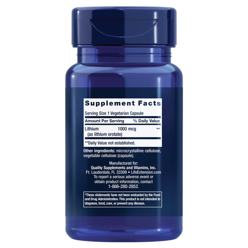 [Australia] - Life Extension Lithium, 1000 mcg ‚Äì Lithium Orotate ‚Äì Helps Maintain Cognitive Function & Memory ‚Äì Low-Dose Formula ‚Äì Non-GMO, Gluten-Free, Vegetarian ‚Äì 100 Capsules 