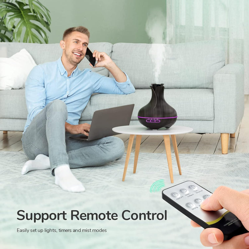 [Australia] - Aroma Diffuser, 600 ML with 8 Essential Oils, Humidifier Bedroom, Humidifier with Remote Control, 4 Timers, Automatic Waterless Shut-off for Large Rooms Blue Black 