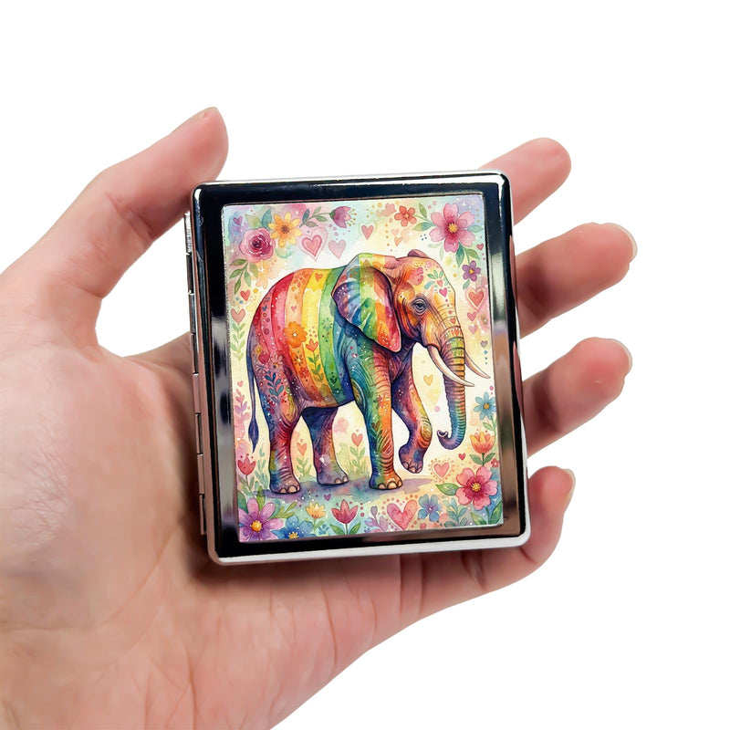 Weekly Pill Organizer, Metal Pill Box with 8 Compartments, Small Travel Pill Case for Purse Pocket, Medicine Vitamin Supplement Organizer (Rainbow Elephant) Rainbow Elephant