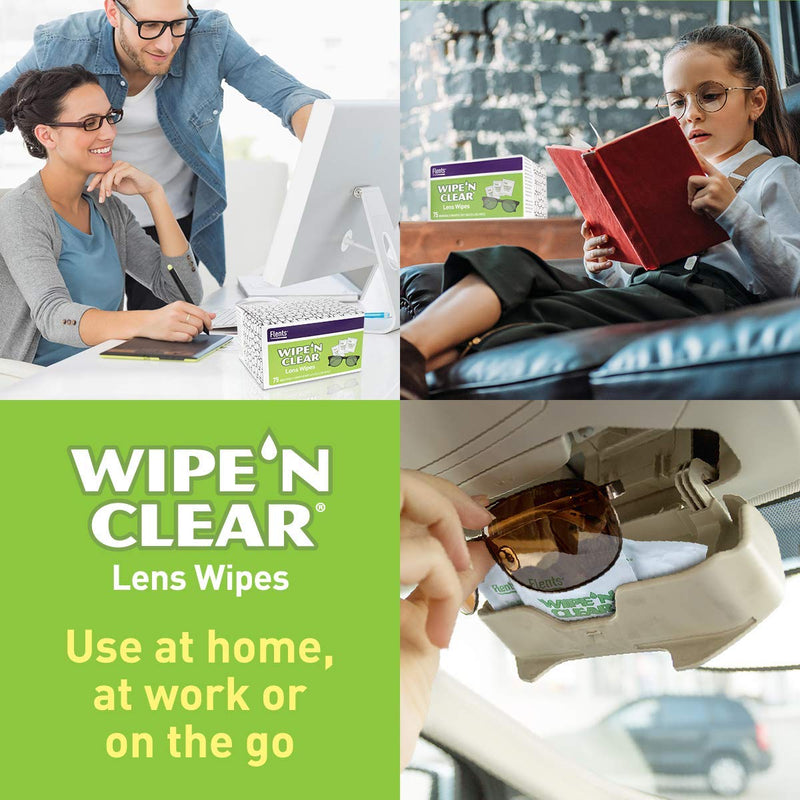 [Australia] - Flents Wipe'N Clear Lens Wipes Anti Streak Fast Drying, White, 150 Count, Made in the USA 75 Count (Pack of 2) 
