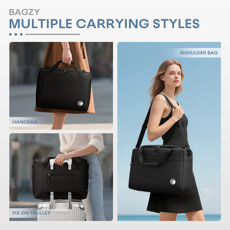 40x30x15cm Personal Item Travel Bag 16x12x6 inch Lightweight Gym Bag Foldable Duffle Bag Mens Water-resistant Weekender Bags for Women for Overnight Hospital Carry on Bags for Airplanes Black