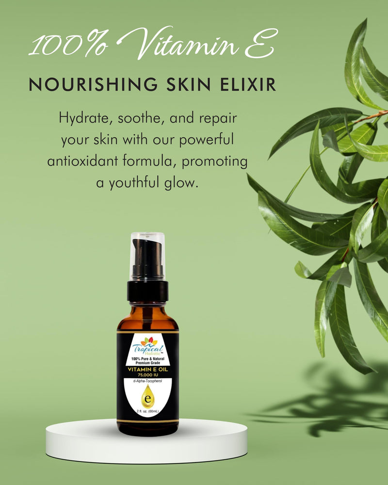 Tropical Holistic Vitamin E Oil, 100% Pure Max Strength 75,000 IU Vitamin E, Antioxidant Rich Skincare Oil for Face, Hair, Body & Nails, 2 oz 2 Fl Oz (Pack of 1)