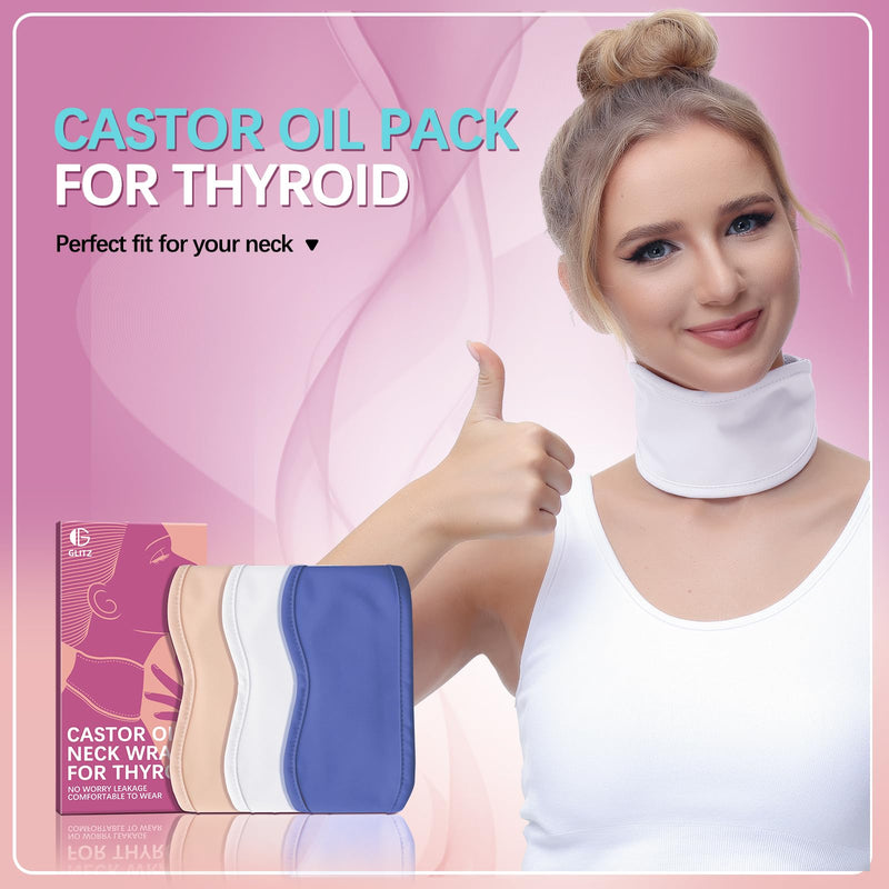 [Australia] - Castor Oil Pack for Thyroid - Reusable Organic Castor Oil Neck Wrap for Thyroid, Less Mess, Anti Oil Leak, Comfort Fit, Oil Not Included (White) White - 1 Pack Thyroid Neck Wrap 