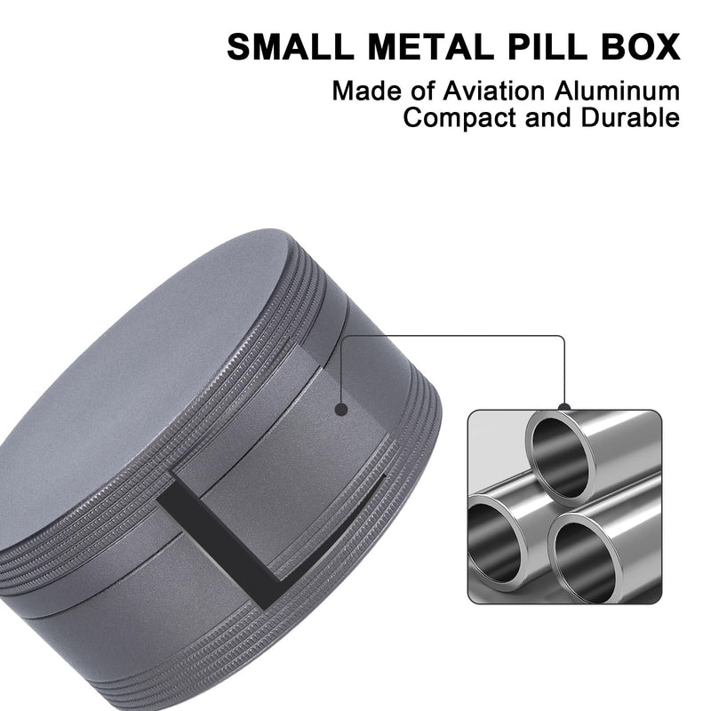 Daily Metal Pill Box Pill Case - Single Waterproof Travel Pill Container | Round Aluminum Alloy Storage Pill Organizer Multitool EDC Every Day for Vitamin, Fish Oil Gray Medium Size