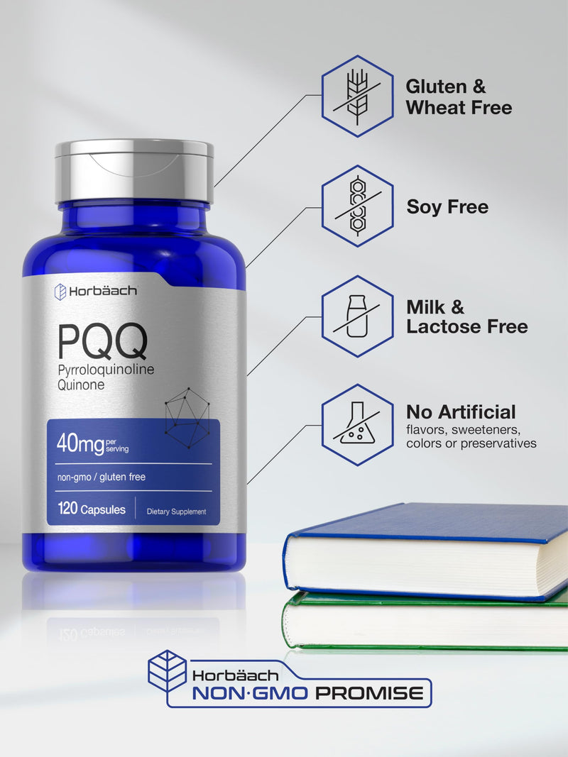 Horbäach PQQ Supplement 40 mg | 120 Capsules | Maximum Strength | Pyrroloquinoline Quinone Disodium Salt Supplement| Non-GMO and Gluten Free