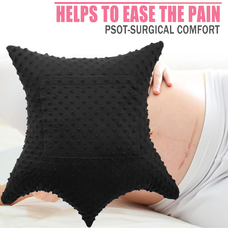 [Australia] - Star Shape Hysterectomy Pillow for Abdominal Surgery with 2 Pockets, Hysterectomy Pillows Must Have Recovery Gift Post Surgical Stomach Tummy Tuck Belly Cushion, Minky Dot Black Star Lounger Black 