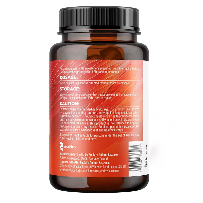SOOL 4 Mushroom Complex Gummies 2000mg, 60pcs, Berry Flavour: Chaga, Reishi, Shiitake, Lions Mane Supplement | Nootropics Gummies High Strength | Memory & Focus, Energy, Immunity Booster Supplement 60 count (Pack of 1)