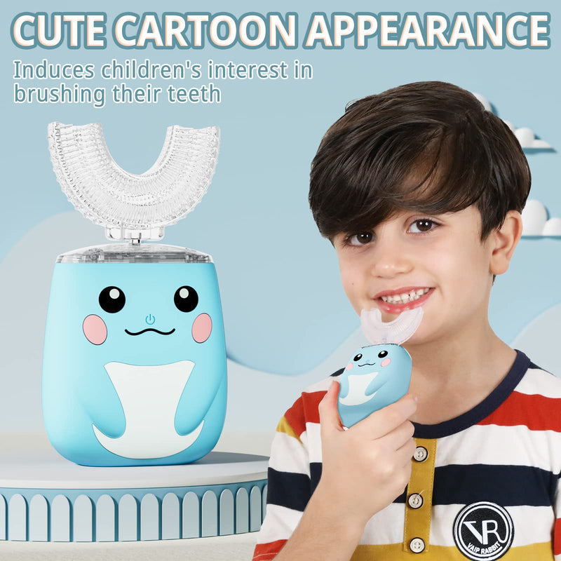 [Australia] - Kids Electric U Shaped Toothbrush,Toddler sonic Toothbrush with 6 Soft Brush Head Automatic Toothbrush Rechargeable 6 Cleaning Modes IPX7 Waterproof 360 Degree Cleaning -Age2-7 Blue Baby Blue 