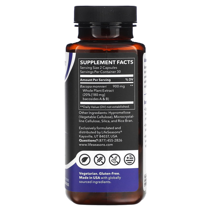 [Australia] - LifeSeasons Essentials - Bacopa Extract Supplement - Support Memory & Mental Focus - Promotes Healthy Stress Response - Boost Cognitive Function - 900mg Per Serving - 60 Capsules 