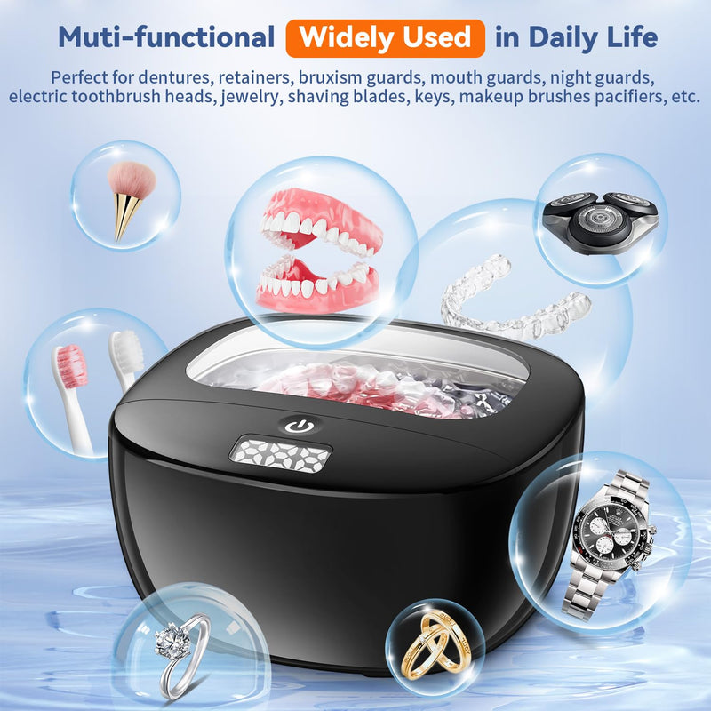 [Australia] - Ultrasonic Retainer Cleaner Machine, 42kHz Portable Ultrasonic Dentures Cleaner, 130ML Ultrasonic Jewelry Cleaner for Dental Retainer, Mouth Guard, Watch, Ring, Diamond -Home or Travel Use Black 
