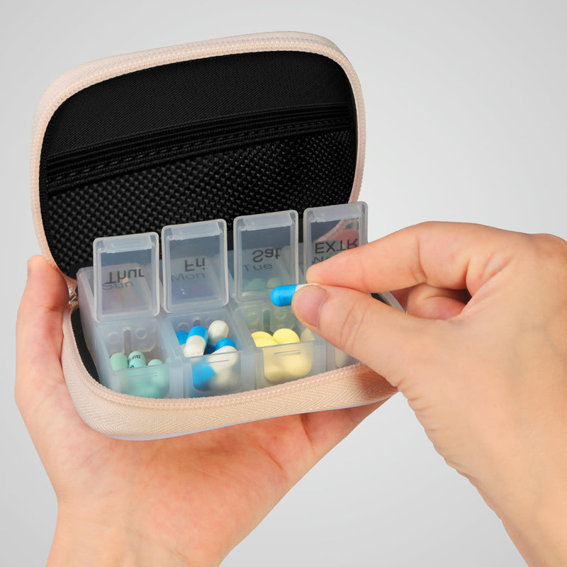 Pill Case Weekly Travel Pill Organizer for Purse with Removable 7 Day Pill Box Premium Neoprene Pill Container for Travel Purse Accessory, Vitamin, Supplement, Small Pieces Arrangement-Flower Flower