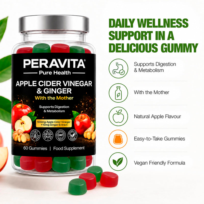 Apple Cider Vinegar Gummies with The Mother & Ginger | 500mg ACV Per Serving | Vegan ACV Gummies for Digestion, Gut Health & Daily Wellness | Natural Apple Flavour | Made in UK | 60 Gummies