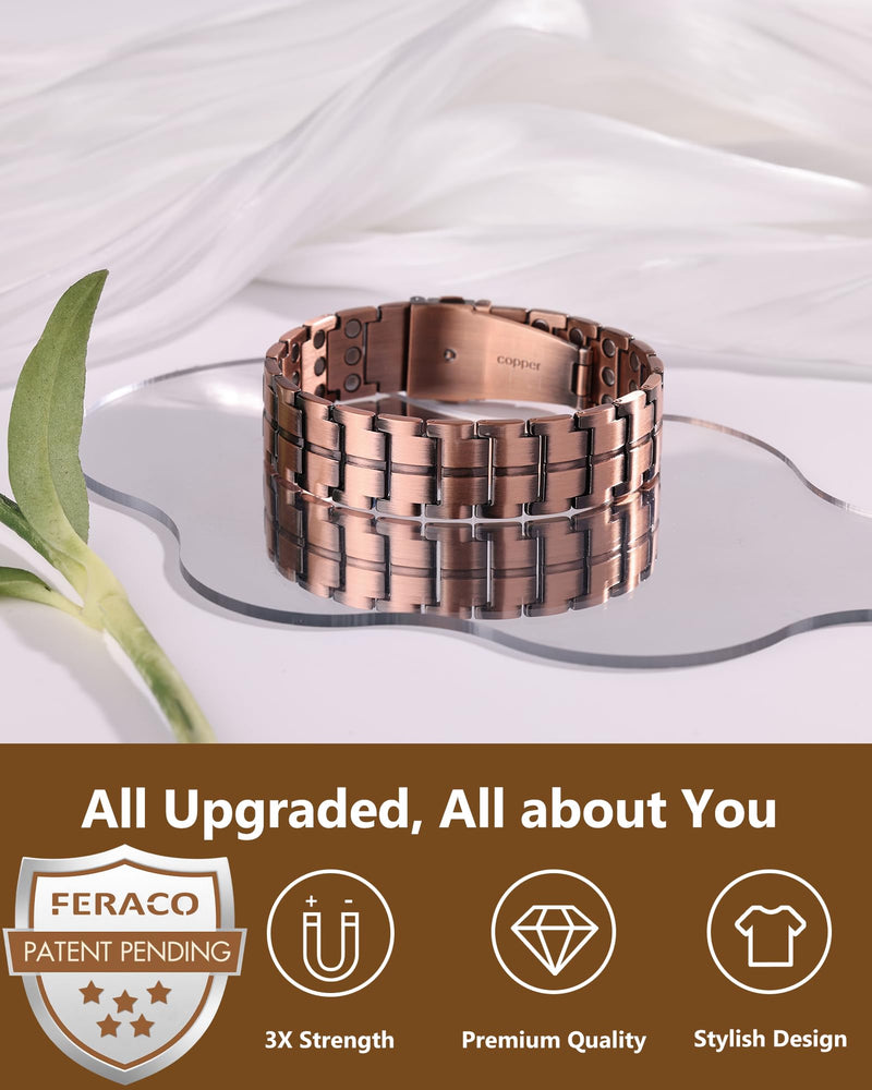 [Australia] - Feraco Copper Bracelet for Men 3X Strength,Magnetic Therapy Bracelet Copper Jewelry with Powerful 3800 Gauss Magnets Classic Pattern 