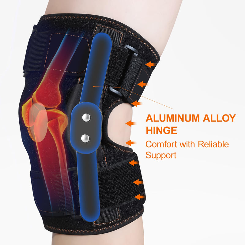[Australia] - CHIYAN Hinged Knee Brace with Side Stabilizers for Men Women, Metal Hinge Knee Support for Meniscus Tear Arthritis Pain Relief, ACL, PCL, MCL Black Large(1 Pack) 