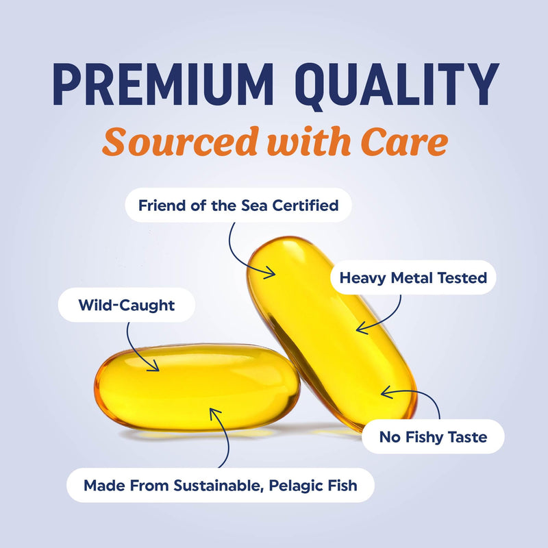 Triple Strength Omega 3 Fish Oil 1200 mg, EPA & DHA, Premium Wild Caught | Sustainably-Sourced Omega-3 Fatty Acids, Burpless Fish Oil Supplements, Clean Label Certified, 3rd-Party Tested, 30 Softgels