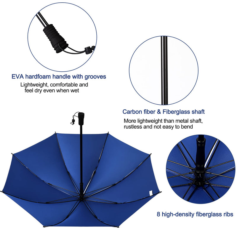 G4Free 46 Inch Large Hiking Umbrella Ultralight UV Silver Reflective Full-size Trekking Backpacking Umbrella Silver/Deep Blue