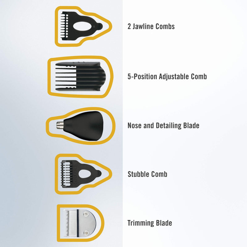 [Australia] - ConairMAN All-in-One Beard Trimmer for Men for Face, Nose and Ear Hair Trimmer,6 piece Men's Grooming Kit, Cordless/Rechargeable Yellow/Black 11 Piece Set 