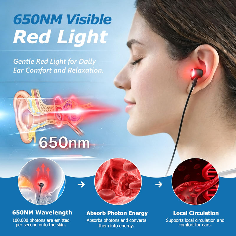 ENLEE 650nm Red Light Therapy Device for Ears & Nose Care, Black | 2-in-1 and Rechargeable Design, Daily Nose Comfort & Hearing Wellness Support, Auto Timer and 3 Modes