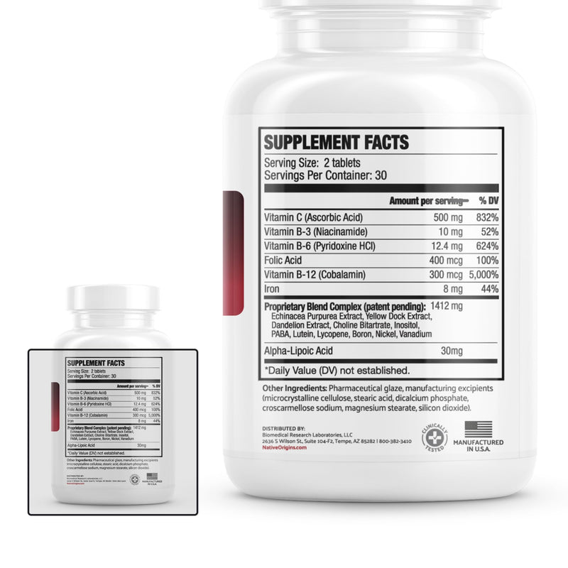 Natural Blood Builder Iron Supplement and Support for Healthy RBC & Oxygen Levels and Red Blood Cells Production for Women and Men - 60 Pills 60 Count (Pack of 1)