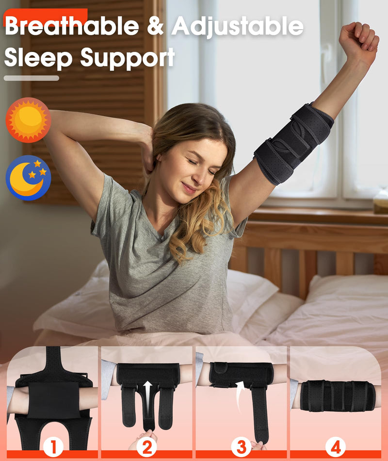 [Australia] - Elbow Brace for Cubital Tunnel & Ulnar Nerve Support ‚Äì Adjustable Night Splint for Tennis Elbow, Tendonitis & Nerve Pain ‚Äì Comfortable Elbow Stabilizer for Men & Women Fit Most Black One Size 