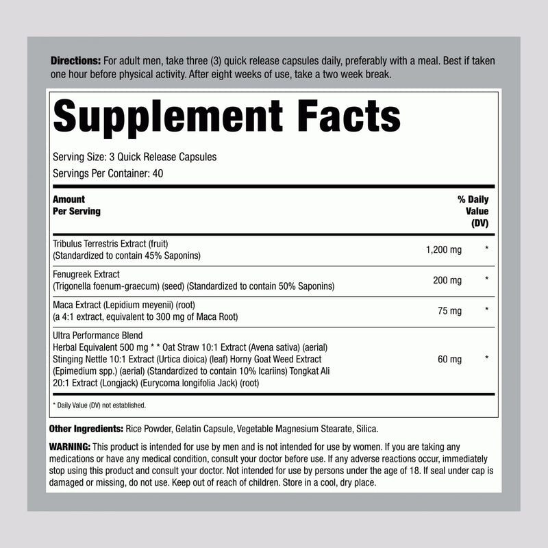 [Australia] - Fitness Labs Tribulus Terrestris for Men | 120 Capsules | Extract Supplement | Complex Blend with Maca, Tongkat Ali, Horny Goat Weed | Maximum Strength | Non-GMO, Gluten Free 