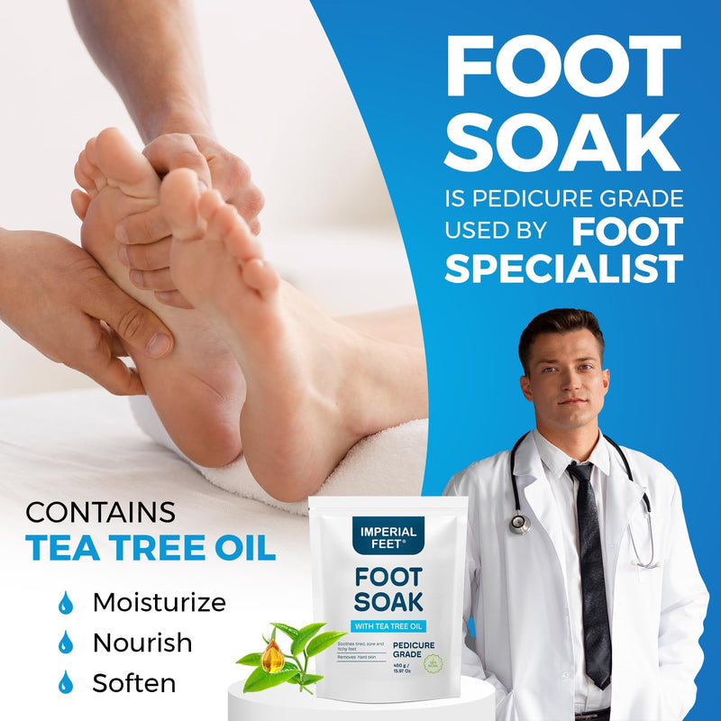 [Australia] - Epsom Salt Foot Soak w Tea Tree for Foot Bath (PEDICURE GRADE) - Toenail Repair, and Fungus Athletes Foot, Softens Calluses, Tired Feet, Nail Discoloration Foot Soak Salts, Smelly Foot Therapy16oz 
