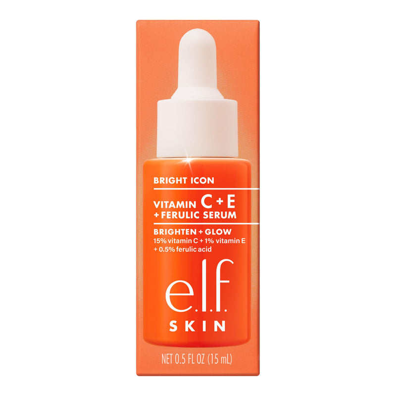 e.l.f. SKIN Bright Icon Vitamin C + E + Ferulic Face Serum Mini, Brightening & Soothing with 15% Vitamin C, Vegan & Cruelty-Free 0.5 Fl Oz (Pack of 1)