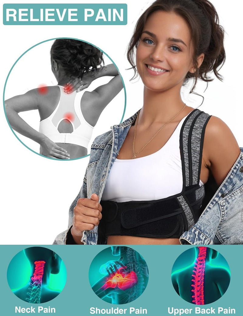 Posture Corrector for Women Men,BI-Straps Back Straightener - Bamboo Fiber Back Brace Posture Corrector - Instant Upper Back Pain Relief S/M Dark Gray