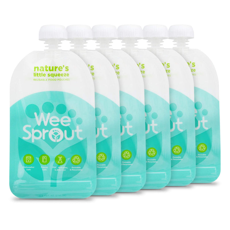 WeeSprout Double Zipper Reusable Food Pouches (5 Fl Oz, Blue) 5 Fl Oz (Pack of 6)