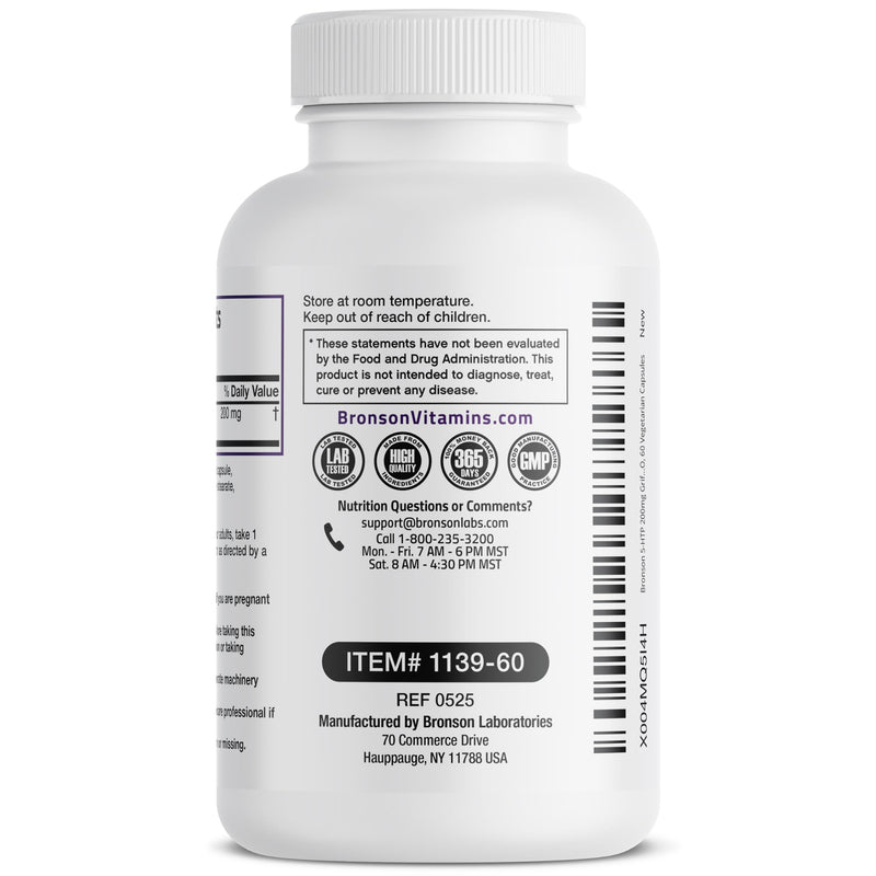 [Australia] - Bronson 5-HTP 200mg (5-hydroxytryptophan) Griffonia Simplicifolia Non-GMO, 60 Vegetarian Capsules 60 Count (Pack of 1) 