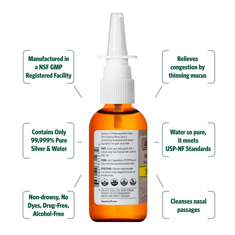 [Australia] - Argentyn 23 Professional Bio-Active Silver Hydrosol Sinus Relief - Colloidal Silver- 23ppm, 2oz (59mL) – Natural Nasal Spray 2 Fl Oz (Pack of 1) 