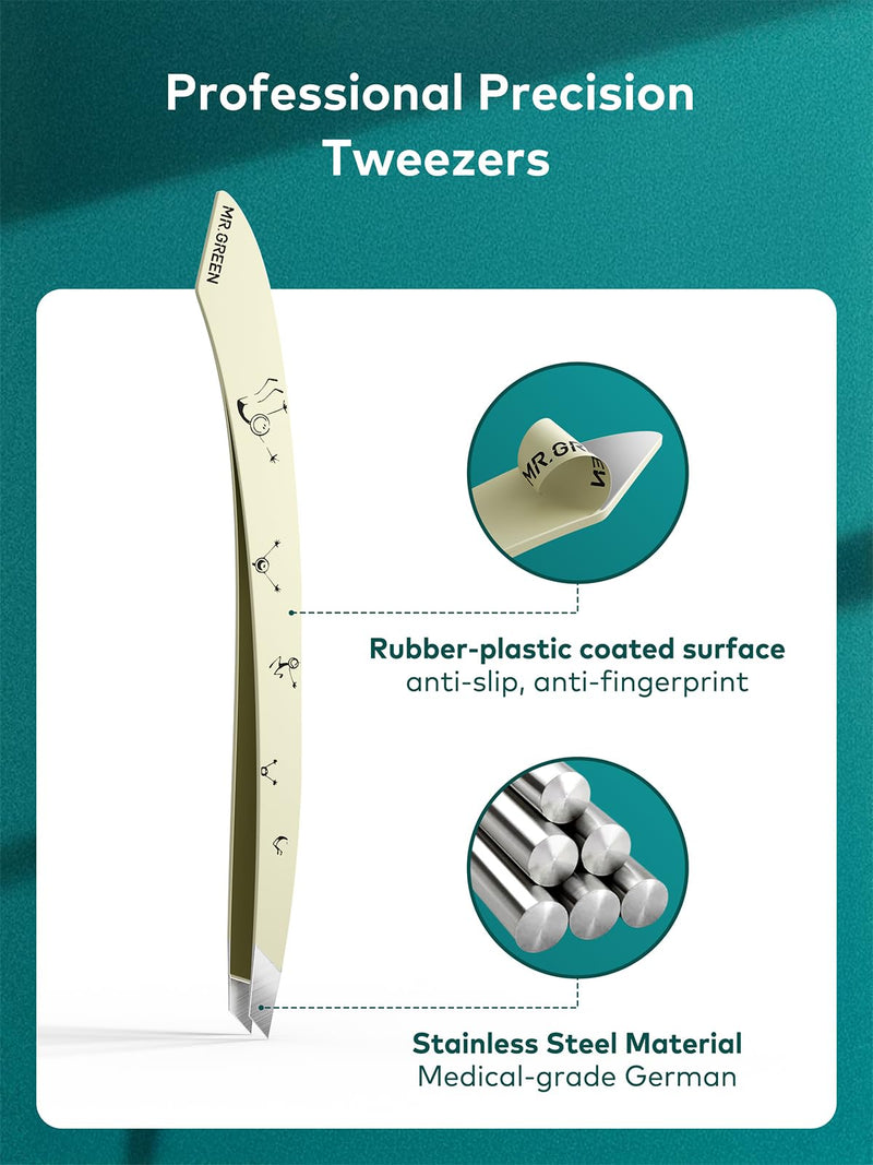 MR.GREEN Tweezers For Women Facial Hair, Professional Precision Eyebrow Tweezers for Women and Men, Stainless Steel Slanted Cute Hair Removal Plucker Mr-2193ow