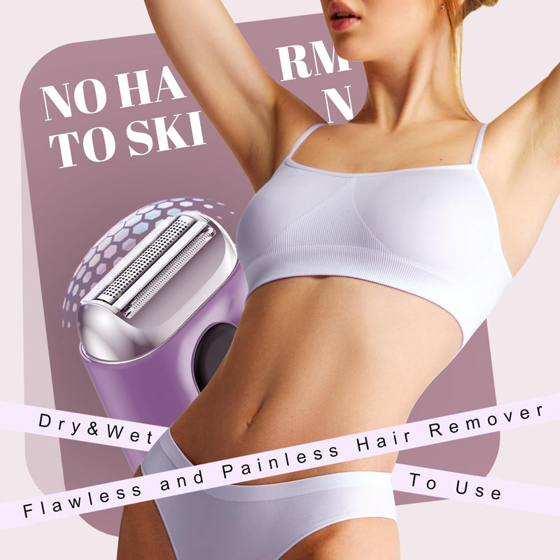 [Australia] - Cordless Electric Shaver for Women: Mini Electric Razors with LED Display - Rechargeable Bikini Trimmer - IPX7 Waterproof Wet Dry Face Razor for Body Pubic Leg (Purple Little) Purple Little 