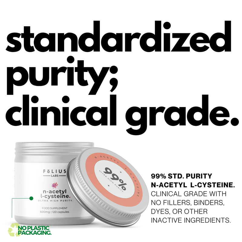 FOLIUS LABS Clean Label N-Acetyl L-Cysteine (NAC) 600mg Supplement – 120 Veg Capsules 120 Caps