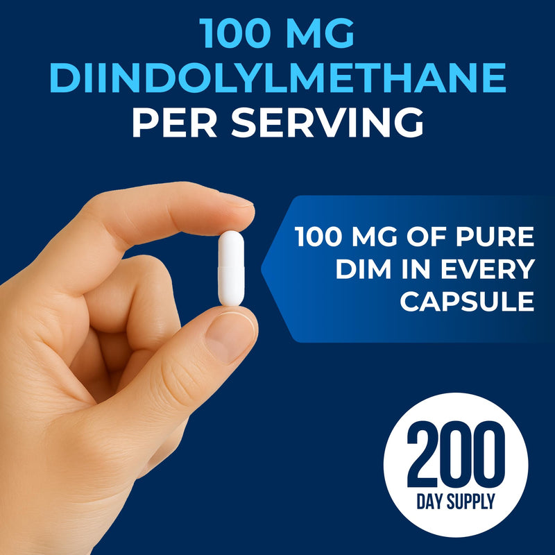 DIM 100mg Diindolylmethane DIM Supplement for Hormone Support*, 200 Caps | 200 Day Supply, Just 1 A Day - The Compound From Cruciferous Vegetables - Helps Support Healthy Estrogen Balance