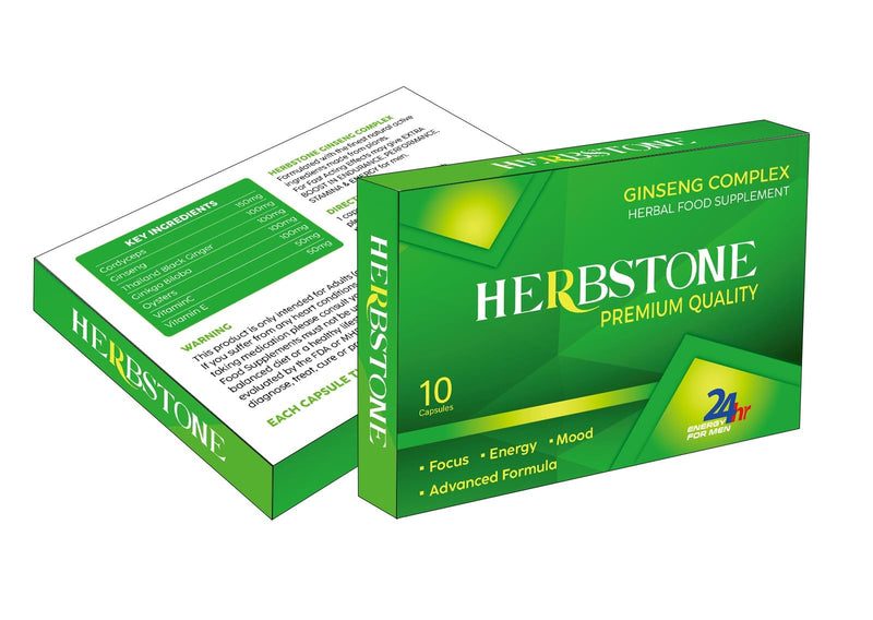 New! Super Extra-Strong HERBSTONE - Ginseng and Herbal Food Supplement for Men. The Most Effective Natural, Powerful and Fast Acting Food Supplement for Men! - (Pack of 10 Capsules)