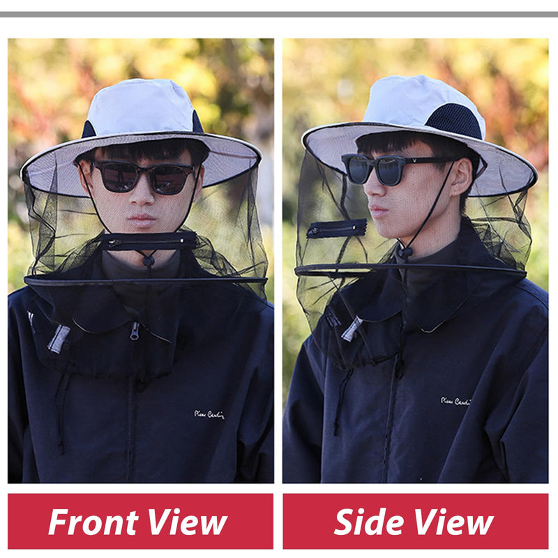[Australia] - ITYOOS 1 piece beekeeper hat with veil men's beekeeper hat mosquito net hat gray sun hat with removable mosquito head net hat fishing hat wide brim sun protection bee protection mosquito protection sun hat 