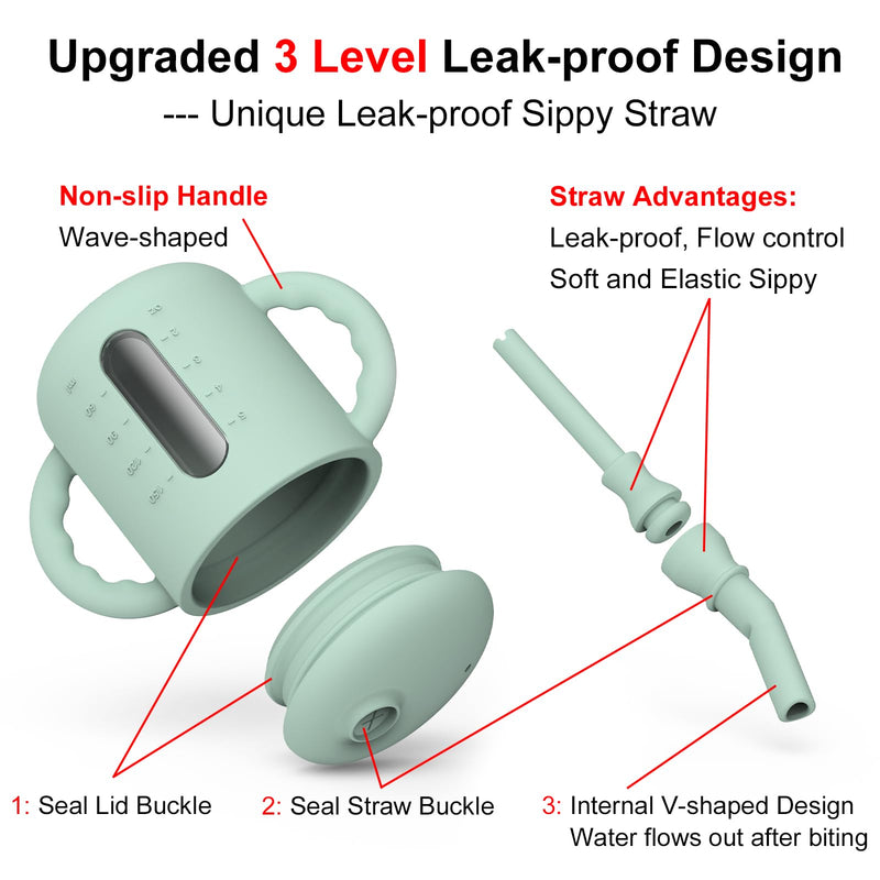 [Australia] - Seposeve 2 Pack Silicone Sippy Cups, Leak-Proof Baby Straw Cup for 6-12 Months, Spill Proof Toddler Cup with Straw 1-3 Years, with Capacity Marking, Non-slip Handle, Flow Control, 6 oz, Green Blue 