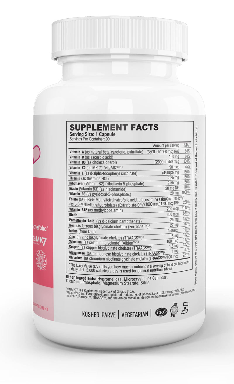 Nutri Supreme Prenatal Vitamin, Prenatal Vitamins Supplement for Women with Highly Absorbable Methyl Folate, One Per Day Prenatal Multivitamin with Iron, Kosher, Capsules, 90 Count Ultimate Capsules- 90 Count
