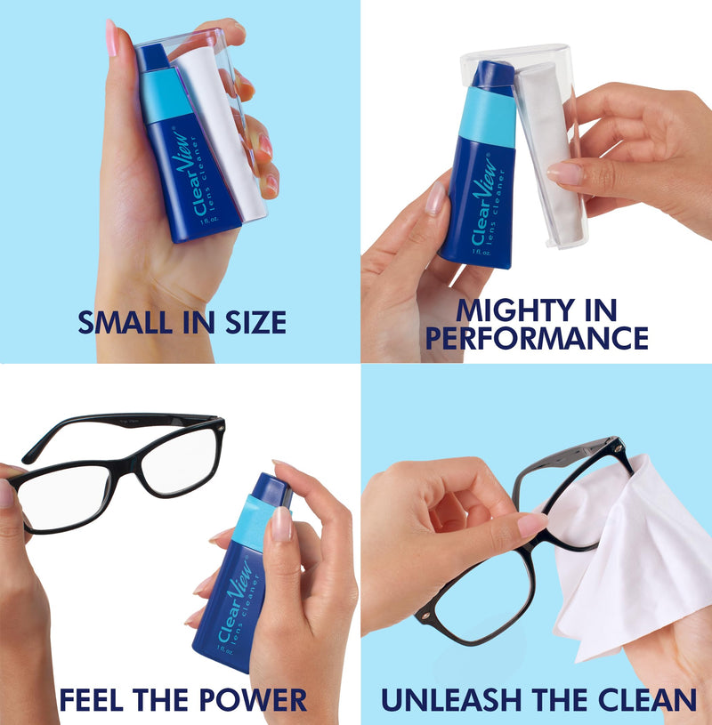 [Australia] - Clear View Lens Cleaner Kit - Travel Size, Integrated Cloth and Cleaner Combination Kit. Compact and Portable, Refillable, Safe for All Lenses, Lens Cleaner Spray + Microfiber Cloth 4 