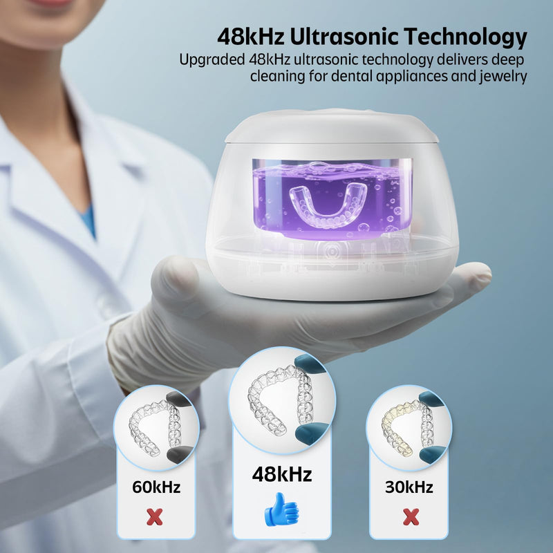 [Australia] - Ultrasonic Retainer Cleaner Machine 48kHz Denture and Aligner Cleaning Pod for Mouth Guards Night Guards Dental Trays Braces Toothbrushes Jewelry with 200ML Capacity (Blue) Blue 