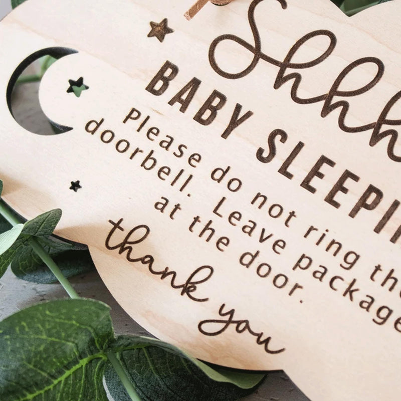 [Australia] - 2pcs Wooden Baby Sleeping Hanging Sign Plaque, Do Not Knock Or Ring The Bell, Round Wooden Door Hanger for Baby Room, Nursery, Front Door, Door Knob Decor (Cloud) Cloud 